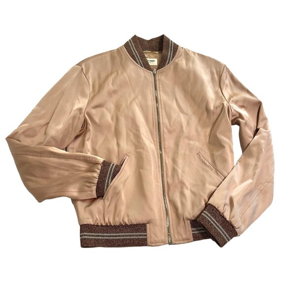 Saint Laurent Paris Love Zip Up Bomber Jacket in Rose Gold Pink - Picture 1 of 6
